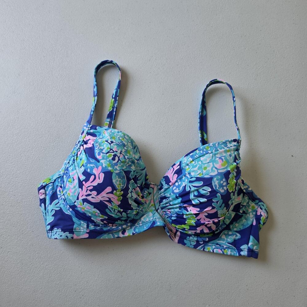 Lilly Pulitzer Bikini Top Womens 34D Blue Tropical Underwire Padded Swim Lined